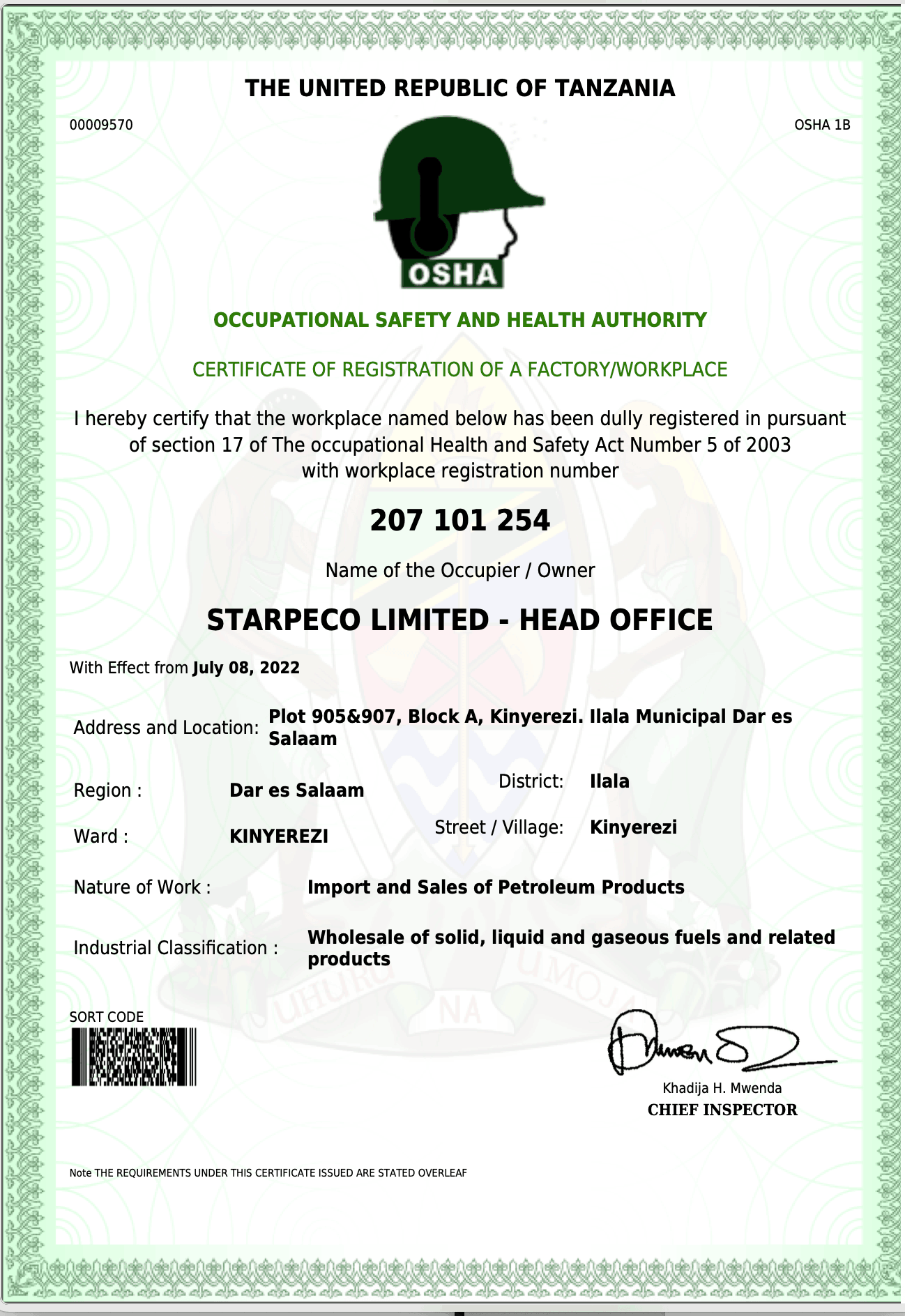 OSHA Factory and Workplace Registration