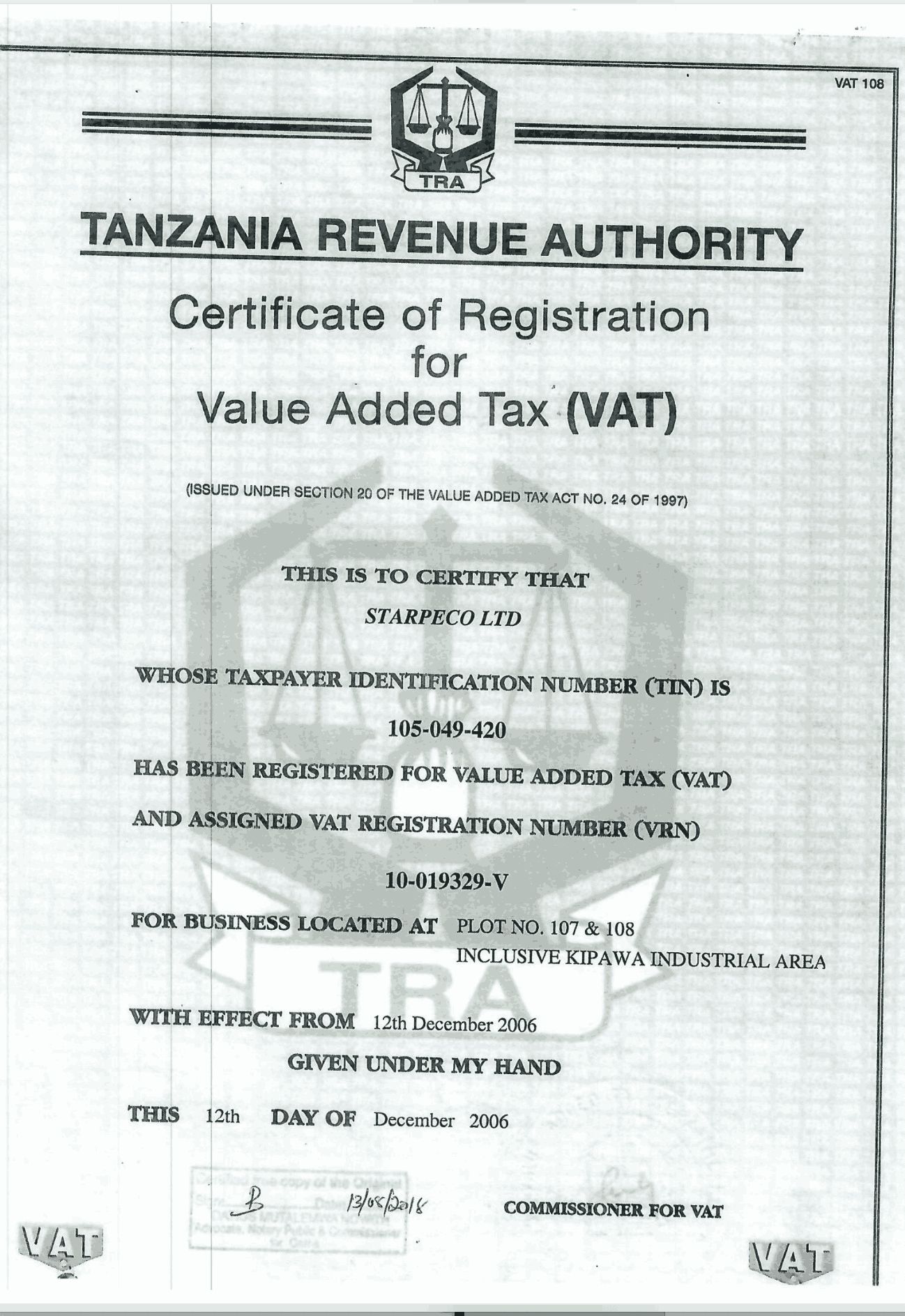 TRA VAT Registration